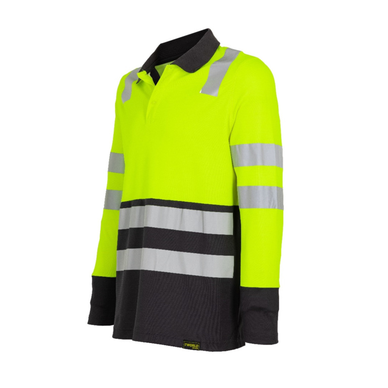 Polera Pique Alta Visibilidad Manga Larga Hombre - amarillo-gris-oscuro, xl