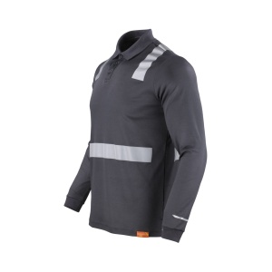 Polera Pique Hibrida con Cinta Reflectiva Manga Larga Hombre - gris-oscuro, xl
