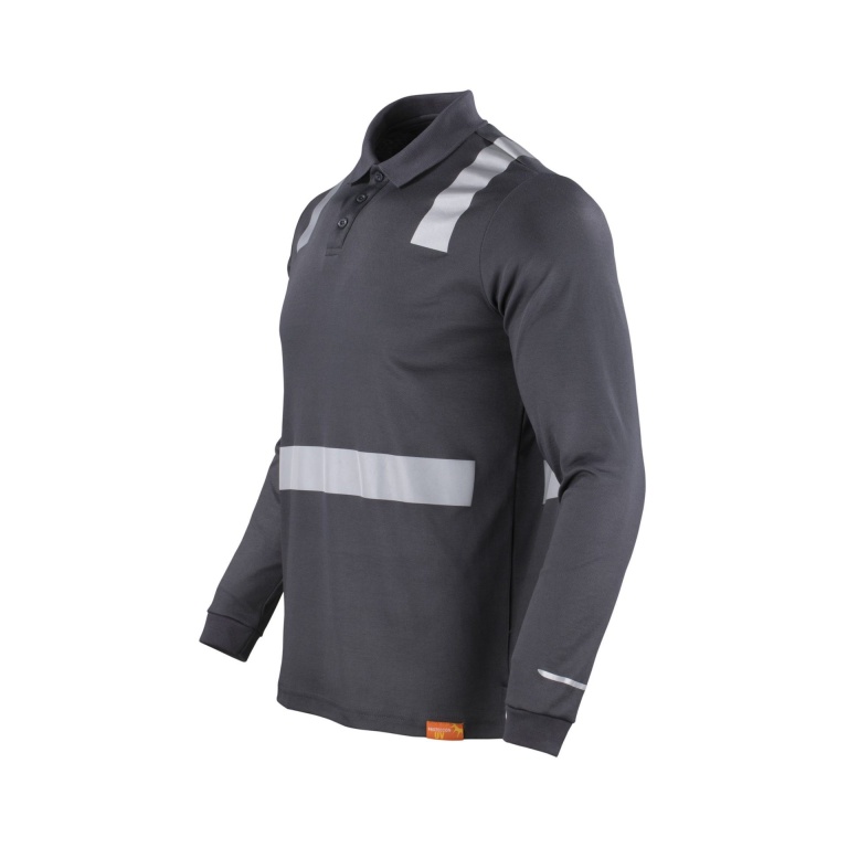 Polera Pique Hibrida con Cinta Reflectiva Manga Larga Hombre - gris-oscuro, xl