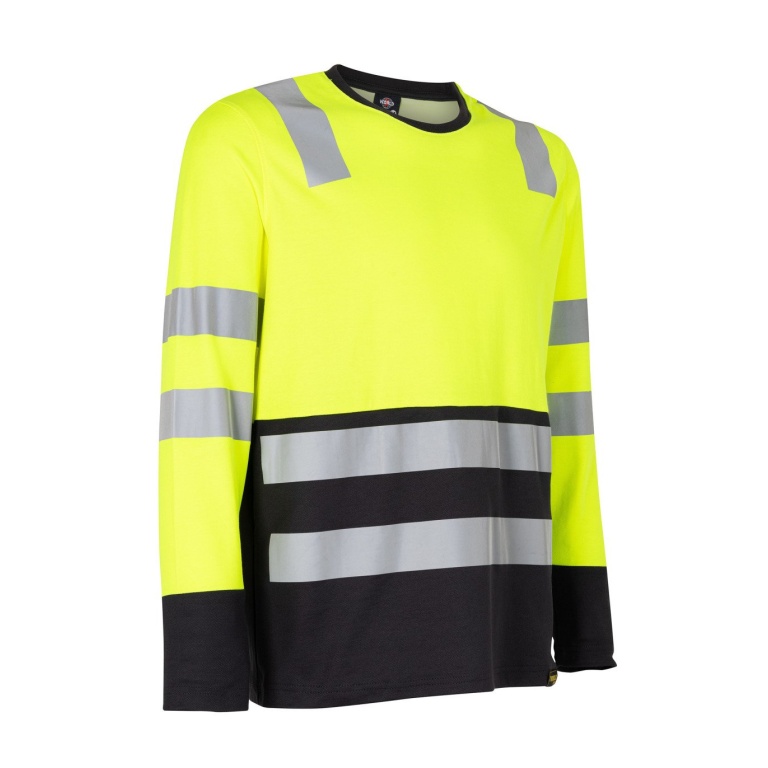 Polera Bi-Color Alta Visibilidad Manga Larga Hombre - amarillo-gris-oscuro, s