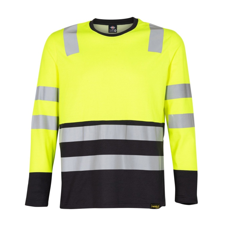 Polera Bi-Color Alta Visibilidad Manga Larga Hombre - amarillo-gris-oscuro, s